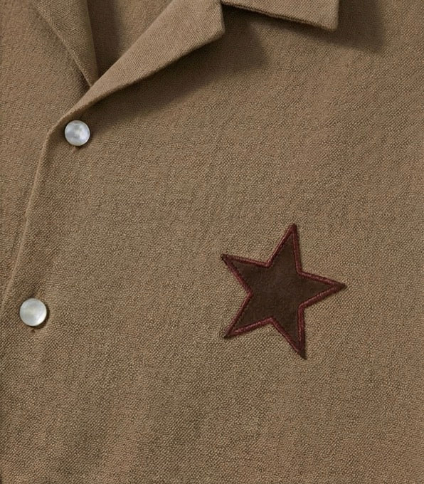 Linen Pearl Snap Camp Shirt