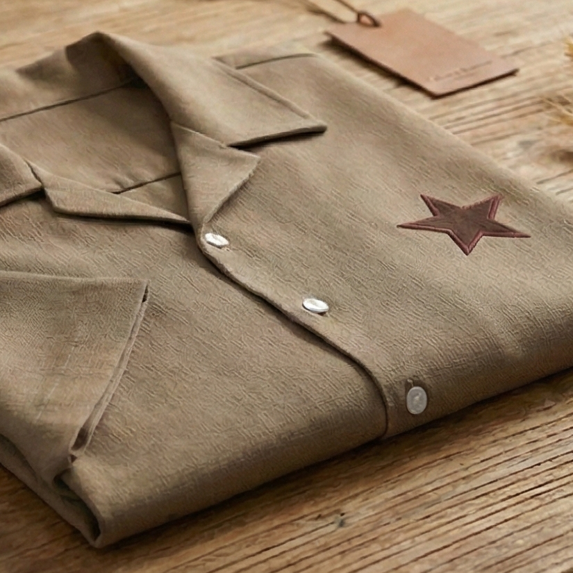 Linen Pearl Snap Camp Shirt