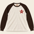 The Egret & Brown Waffle Raglan, front view on Egret background
