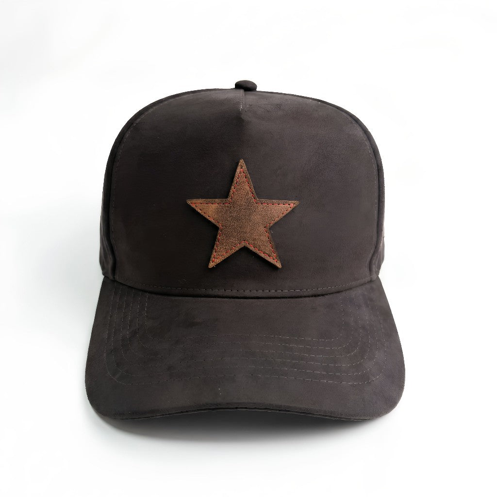 Black suede buckle-back hat - front view