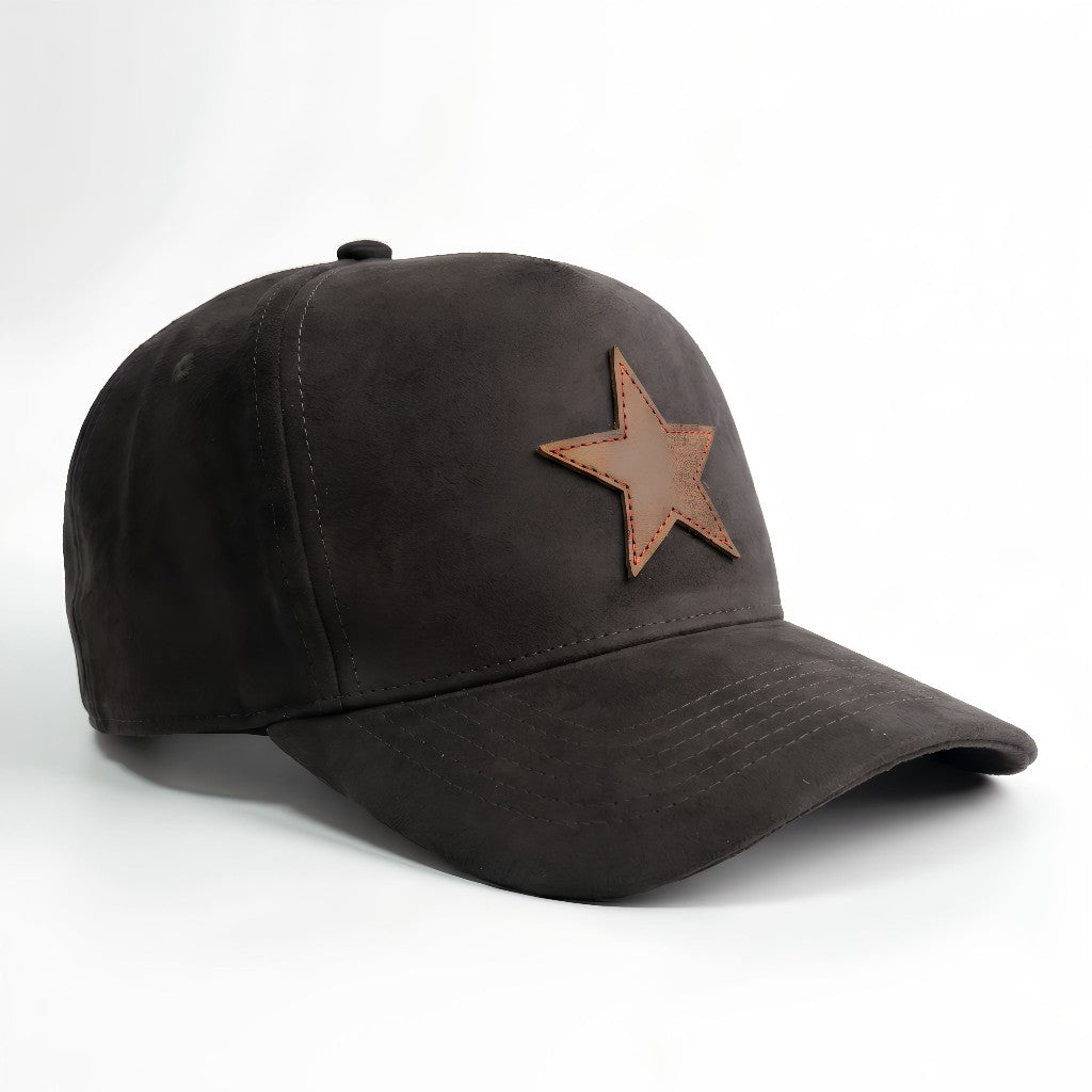 Black suede buckle-back hat - three-quarter view