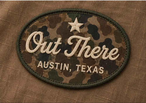 Pearl Snap Camp Shirt — green patch detail