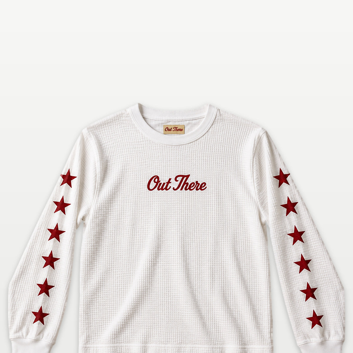 The White Waffle Script Long Sleeve, front view studio shot